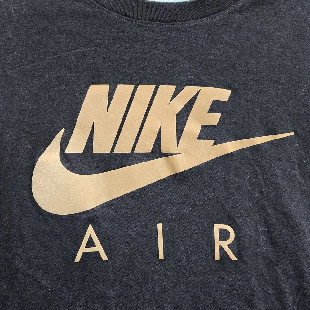 Nike‎ Men Shirt L Black Air Swoosh Logo Graphic Print Long Sleeve Crew Neck Tee